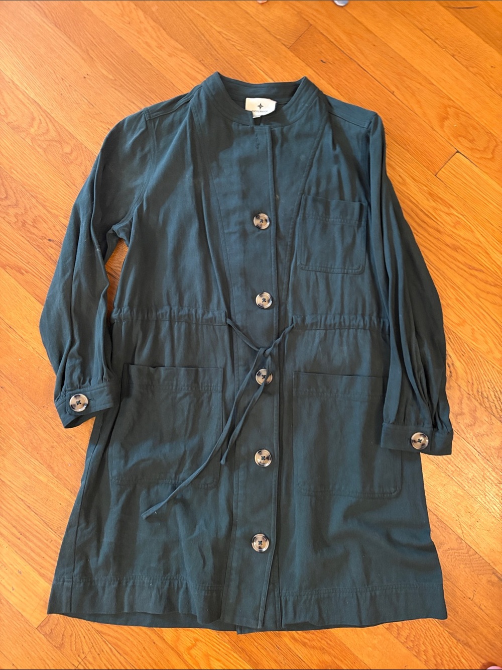 Tuckernuck Dark Teal Button-Front Lightweight Trench Coat with Waist Tie